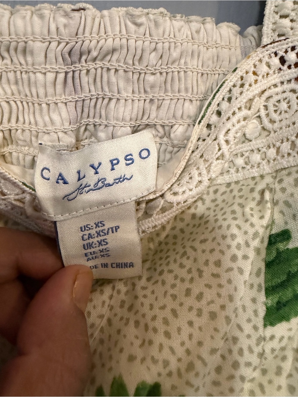 Calypso St. Barth Cream Maxi Dress with Green & Yellow Palm Print - Picture 6 of 9